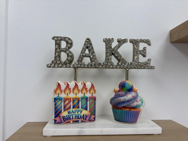 Cupcake and candle cookies printed on the Blue