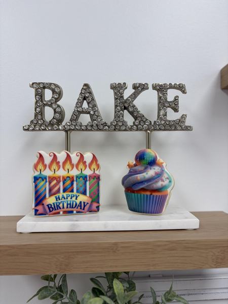 Cupcake and candle cookies printed on the Blue