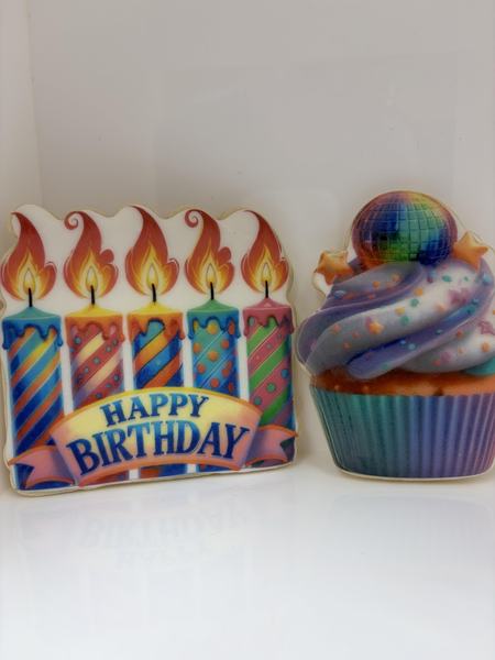 Cupcake and candle cookies printed on the Blue
