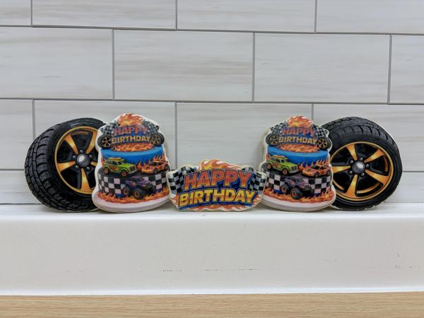 Hot wheel cookies printed on the Blue