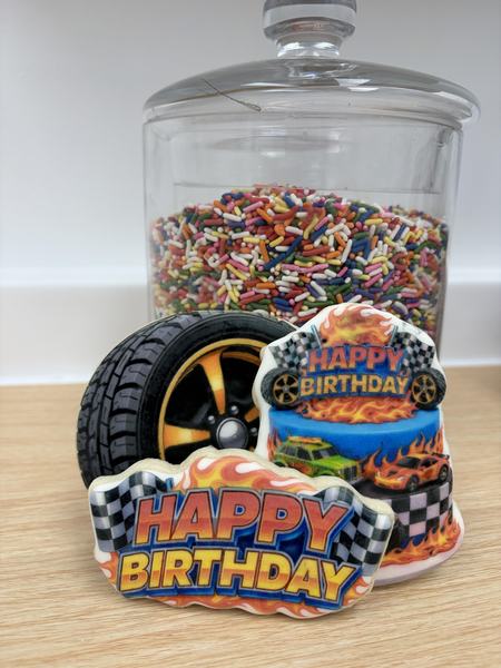 Hot wheel cookies printed on the Blue