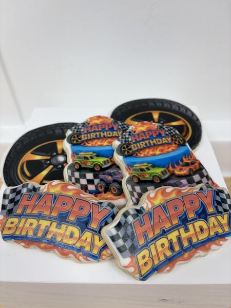 Hot wheel cookies printed on the Blue