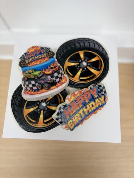 Hot wheel cookies printed on the Blue