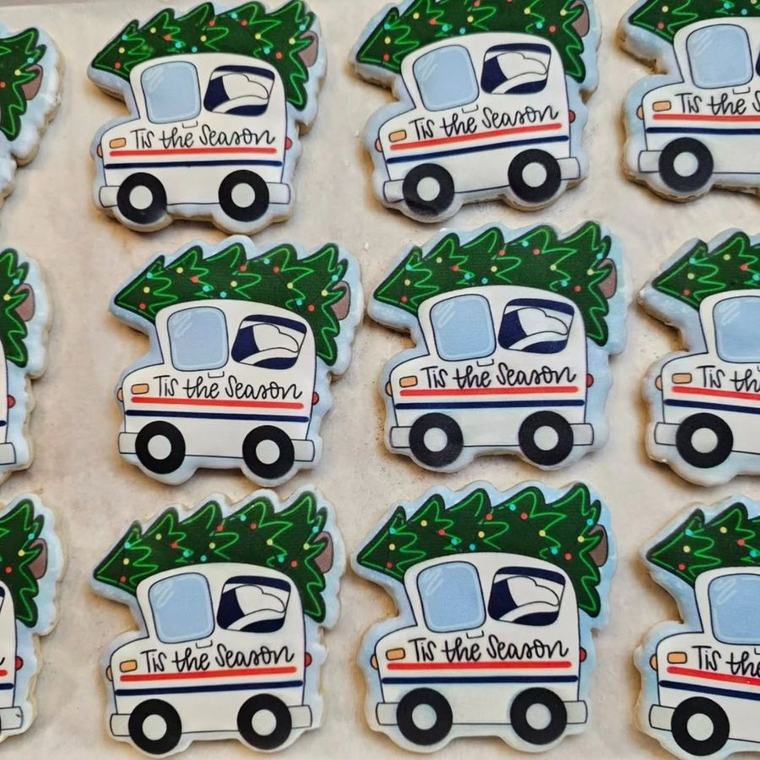 Printed holiday truck cookies
